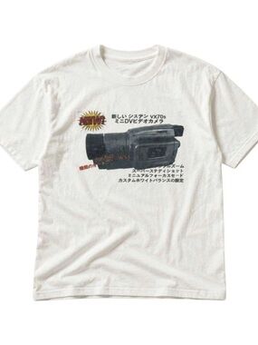 Gildan Camera Graphic White T-Shirt with Camcorder Print